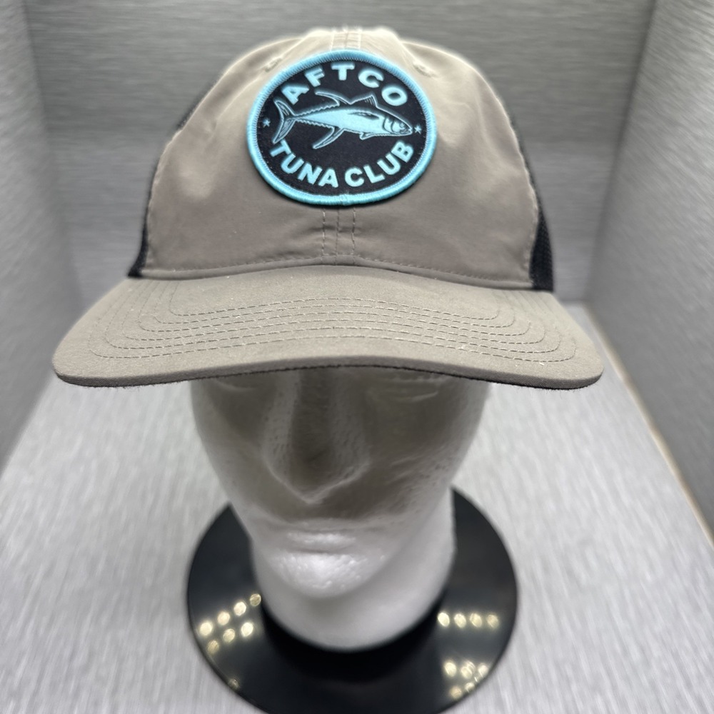 AFTCO Tuna Club Trucker Hat Khaki Black Mesh Back Embroidered Patch‎ OSFM